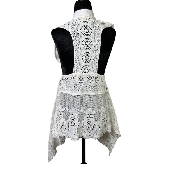 ANTHROPOLOGIE Meadow Rue 100% Cotton White Lace Open Front Vest US Sz XS - Picture 4 of 9